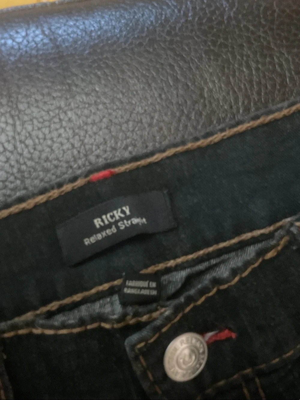 True Religion Men’s Dark Wash Jeans with Red Stitching